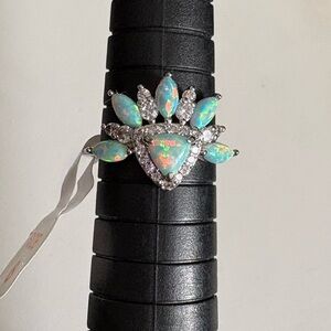 NWT BP “Now Let’s Begin” Lab Green Fire Opal and CZ Rhodium Plated Ring